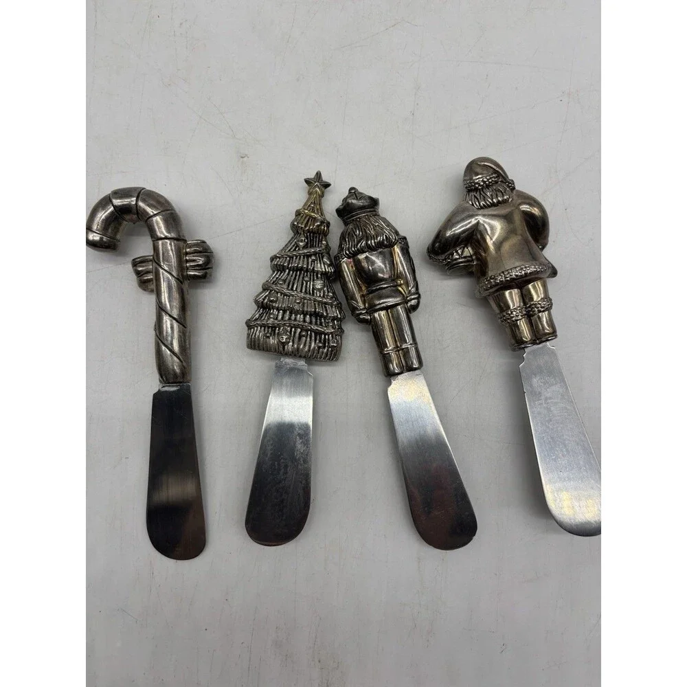 Christmas Charcuterie Spreaders 4 Holiday Wallace Silversmiths Silverplate Santa